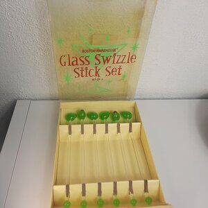 Boston Warehouse 2003 Retro MCM Glass Swizzle Sticks Olives Set Of 6, 8"